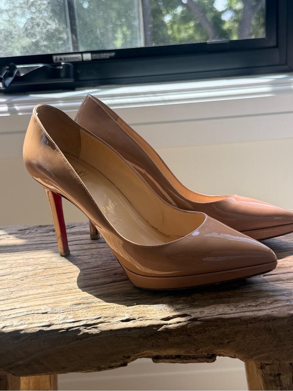 Christian Louboutin Beige Patent Pointed Toe Stiletto Pumps